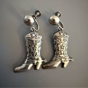 Vintage Silver Cowboy Western Boots Screw Back Earrings Circa 1970’s